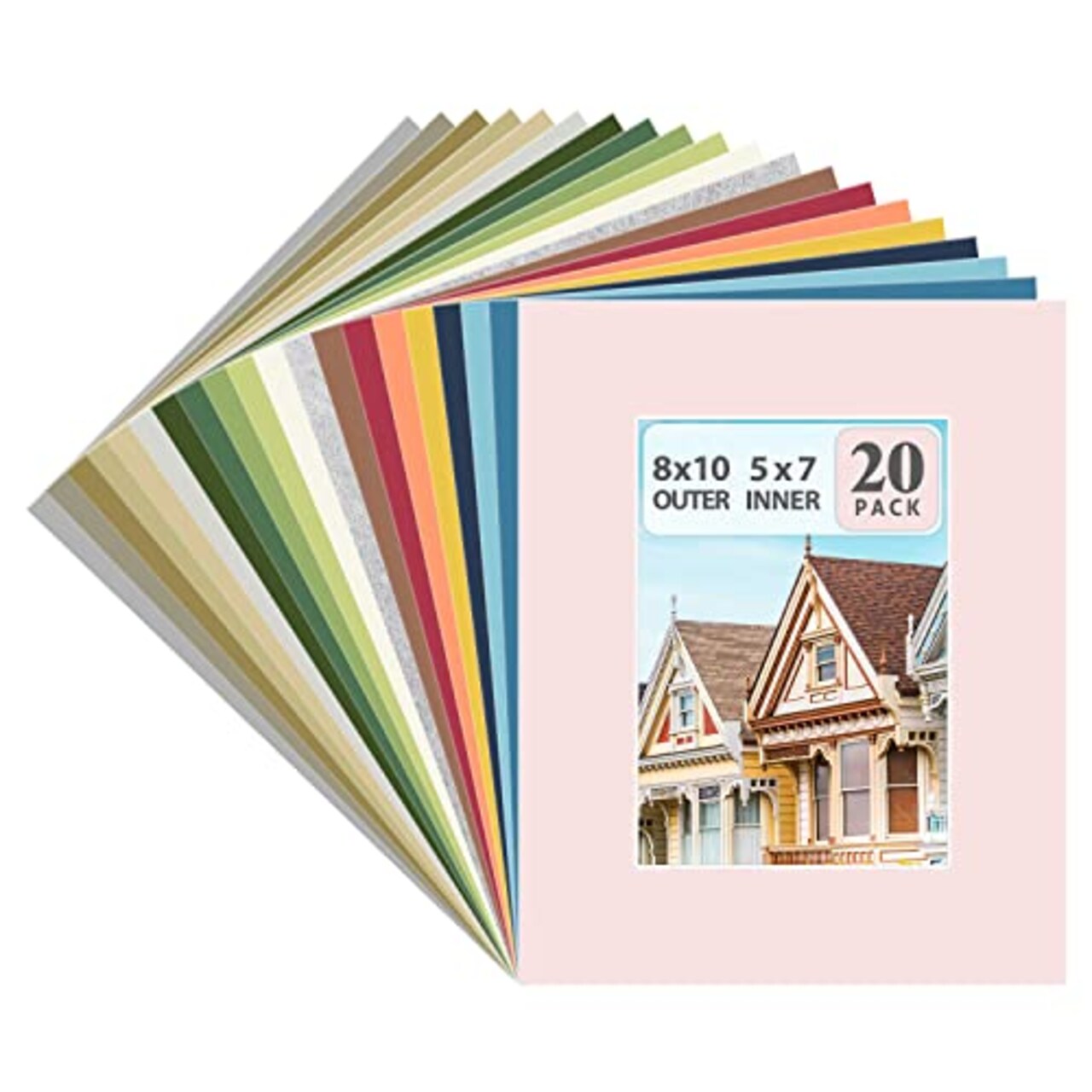 Art Picture Mat 8x10 for 5x7 Photos (Pack of 20), Assorted Colors